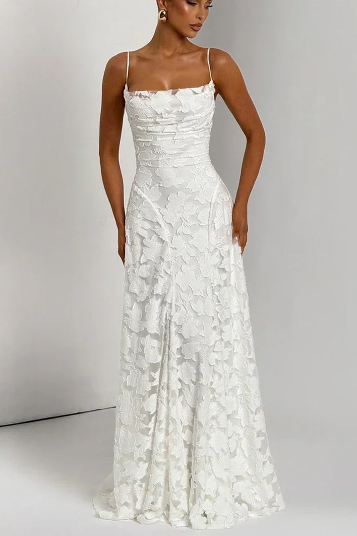 Robe Longue Jacquard Femme Dos Nu Cérémonie