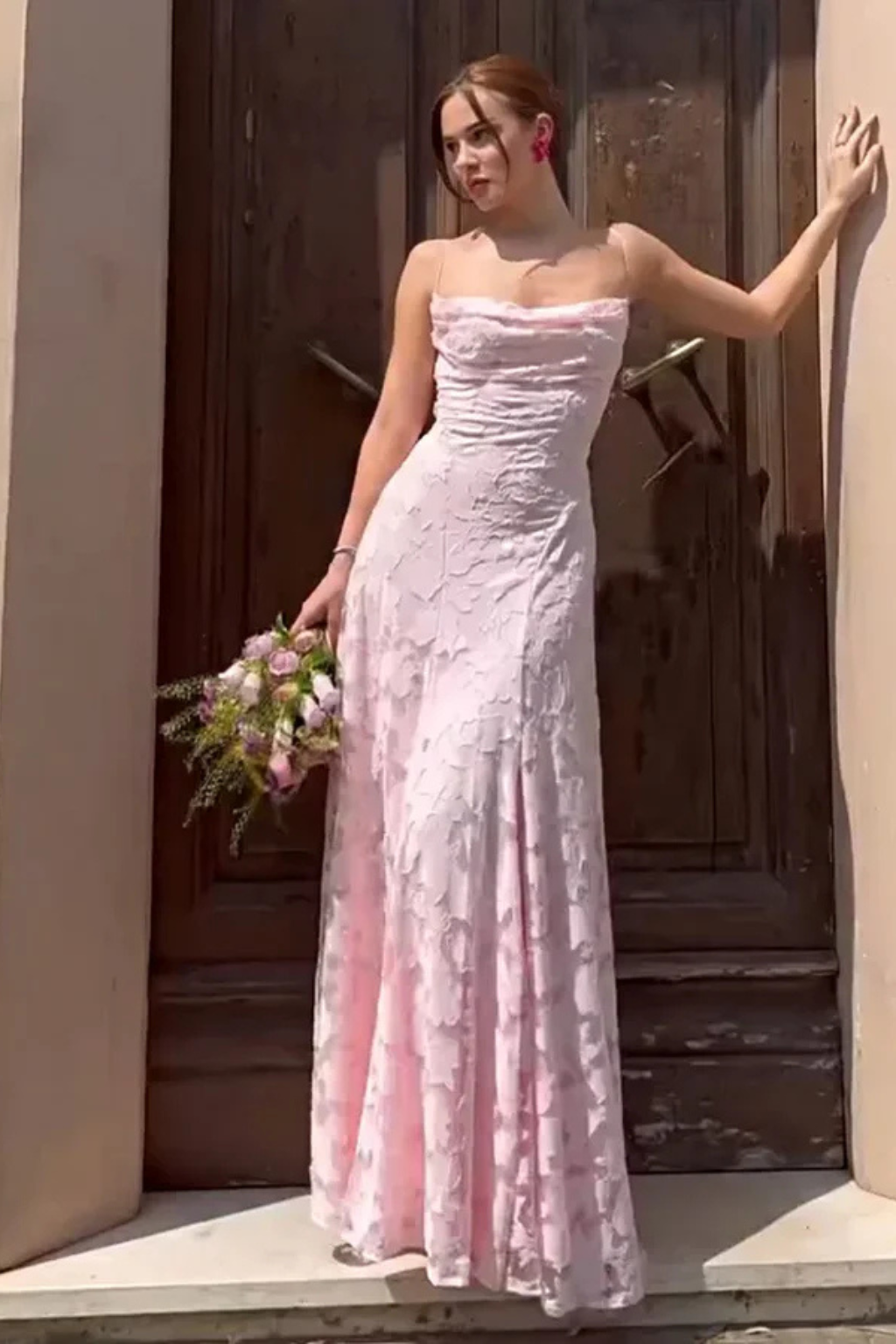 Robe Longue Jacquard Femme Dos Nu Cérémonie