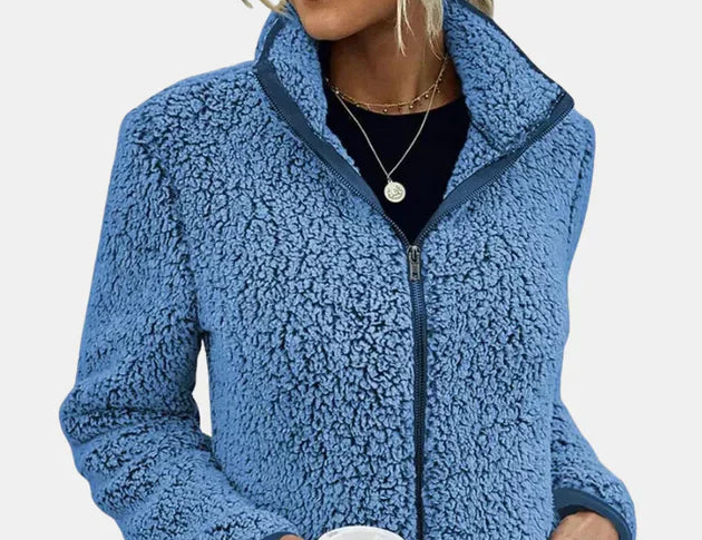 Veste D'hiver Pour Femme en Sherpa Doux Avec Col Montant