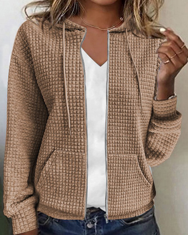 Veste Zippée Capuche Femme Casual Manches Longues