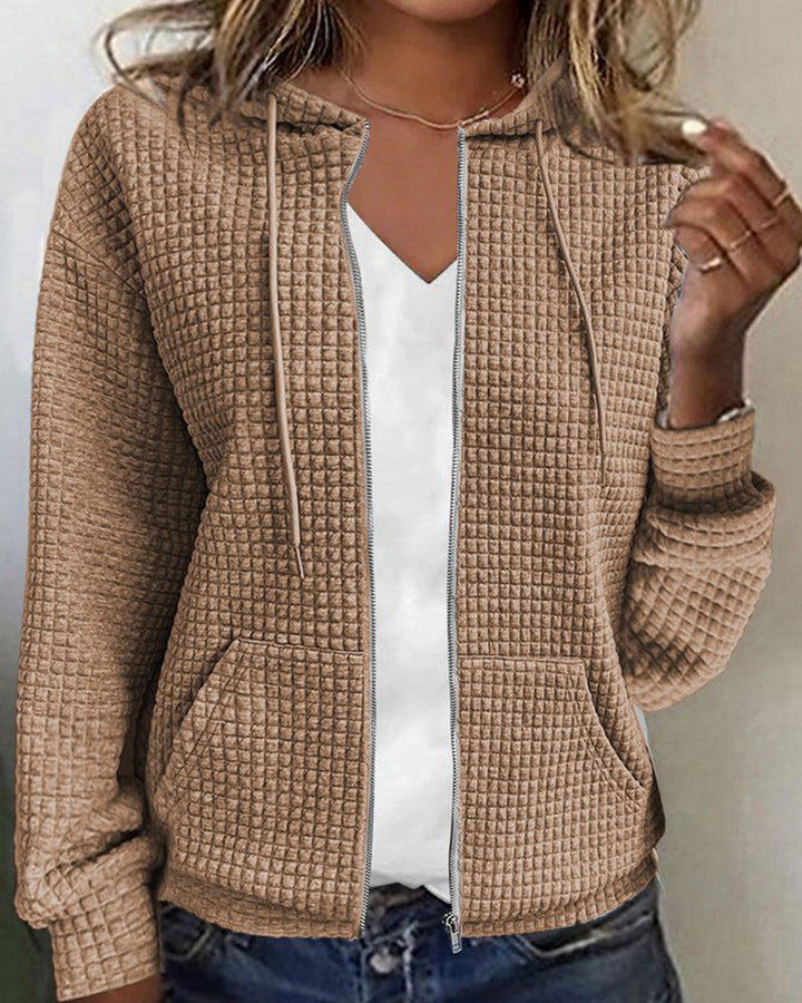 Veste Zippée Capuche Femme Casual Manches Longues