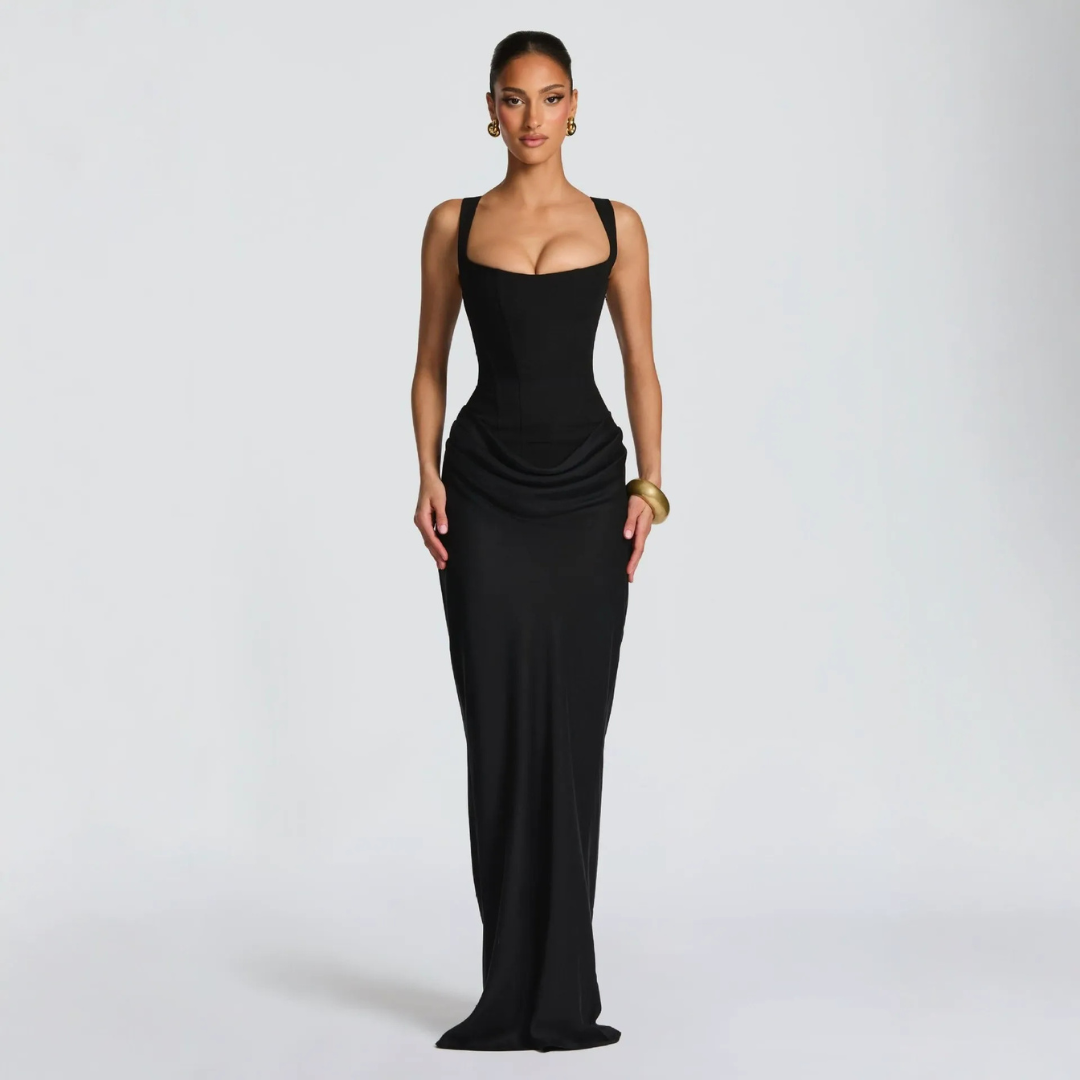 Robe Maxi Drapée Femme Col Carré Soirée