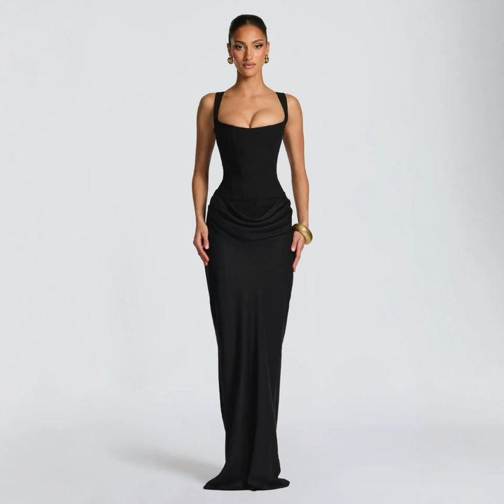 Robe Maxi Drapée Femme Col Carré Soirée