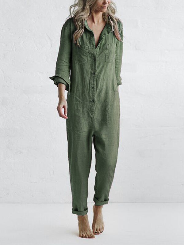 Combinaison Boutonnée Femme Manches Longues Casual
