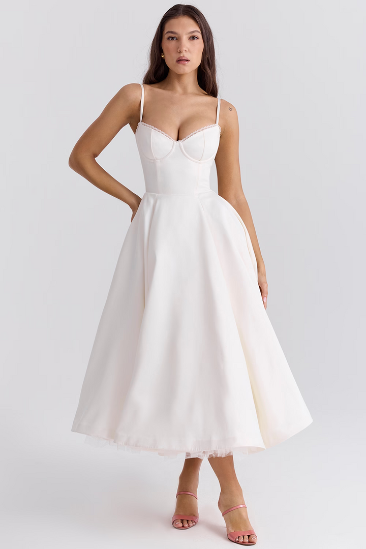 Robe Satinée Évasée Femme Soirée
