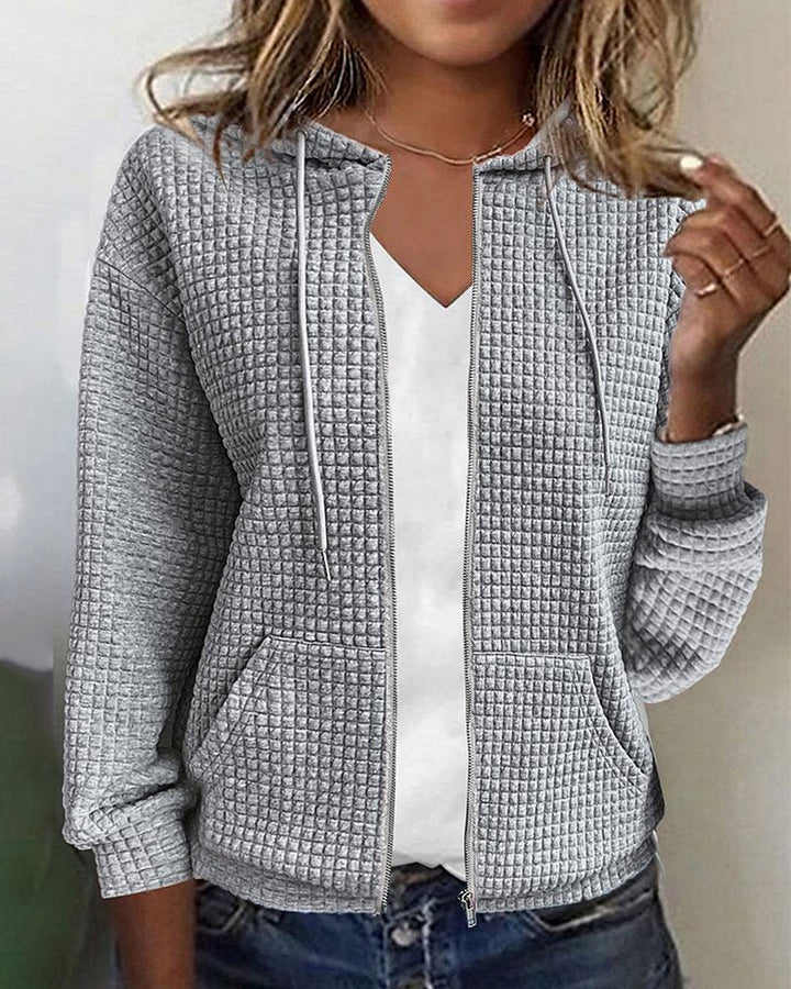 Veste Zippée Capuche Femme Casual Manches Longues