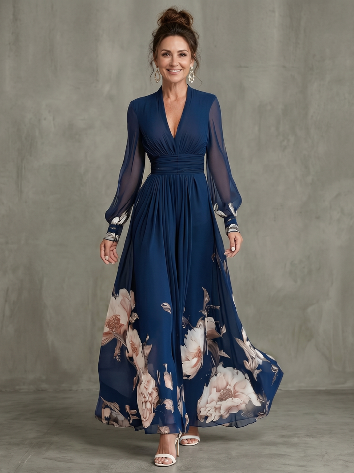Robe Maxi Femme Manches Plissées Transparentes