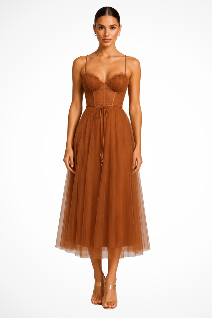 Robe Midi Bustier Tulle Femme Cérémonie