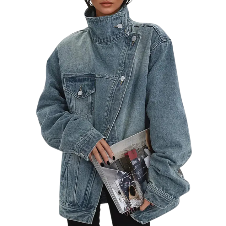 Veste en Jean Oversize à Col Montant Pour Femme