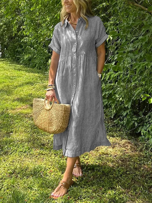 Robe Chemise Longue Femme Manches Courtes