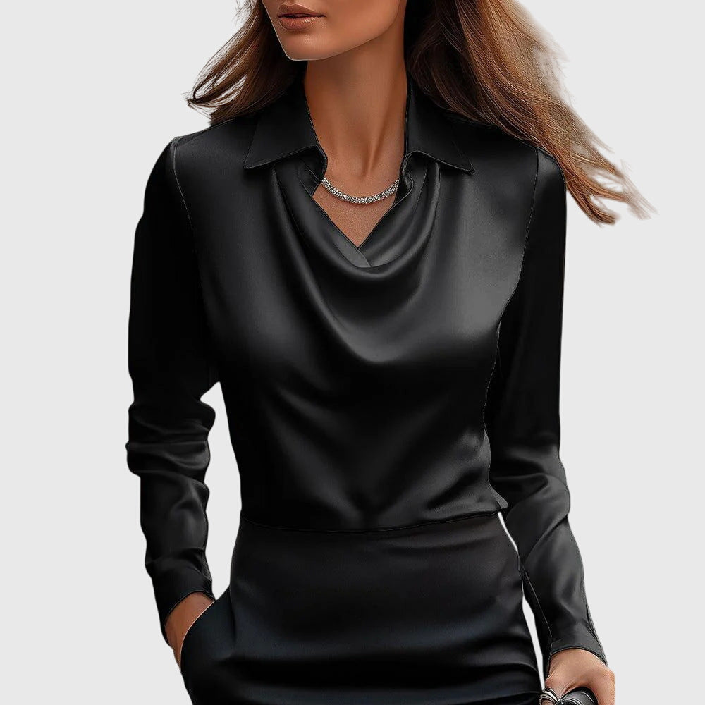 Blouse En Satin Manches Longues Et Col Bénitier Pour Femme