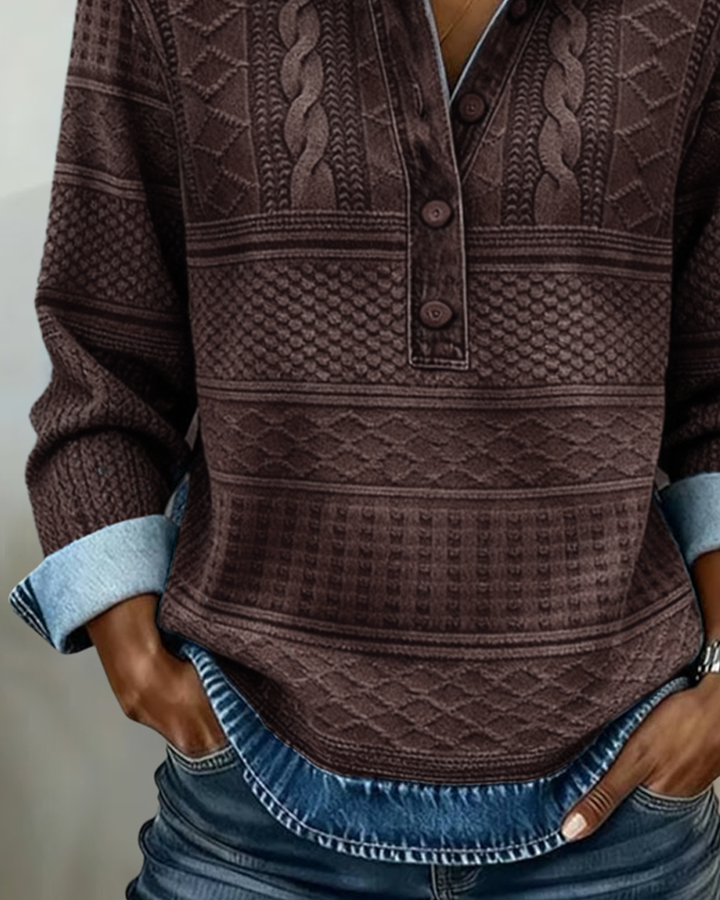 Women's Textured Cable-Knit Polo Sweater