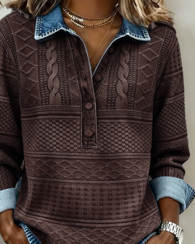 Women's Textured Cable-Knit Polo Sweater