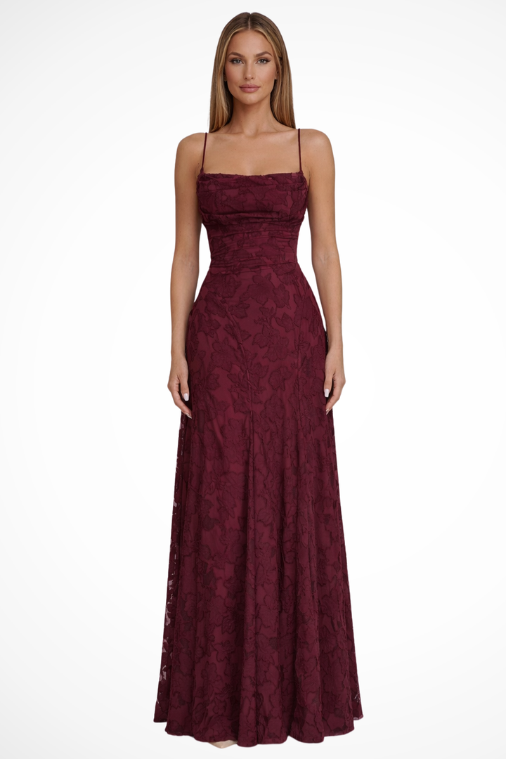 Robe Longue Jacquard Femme Dos Nu Cérémonie