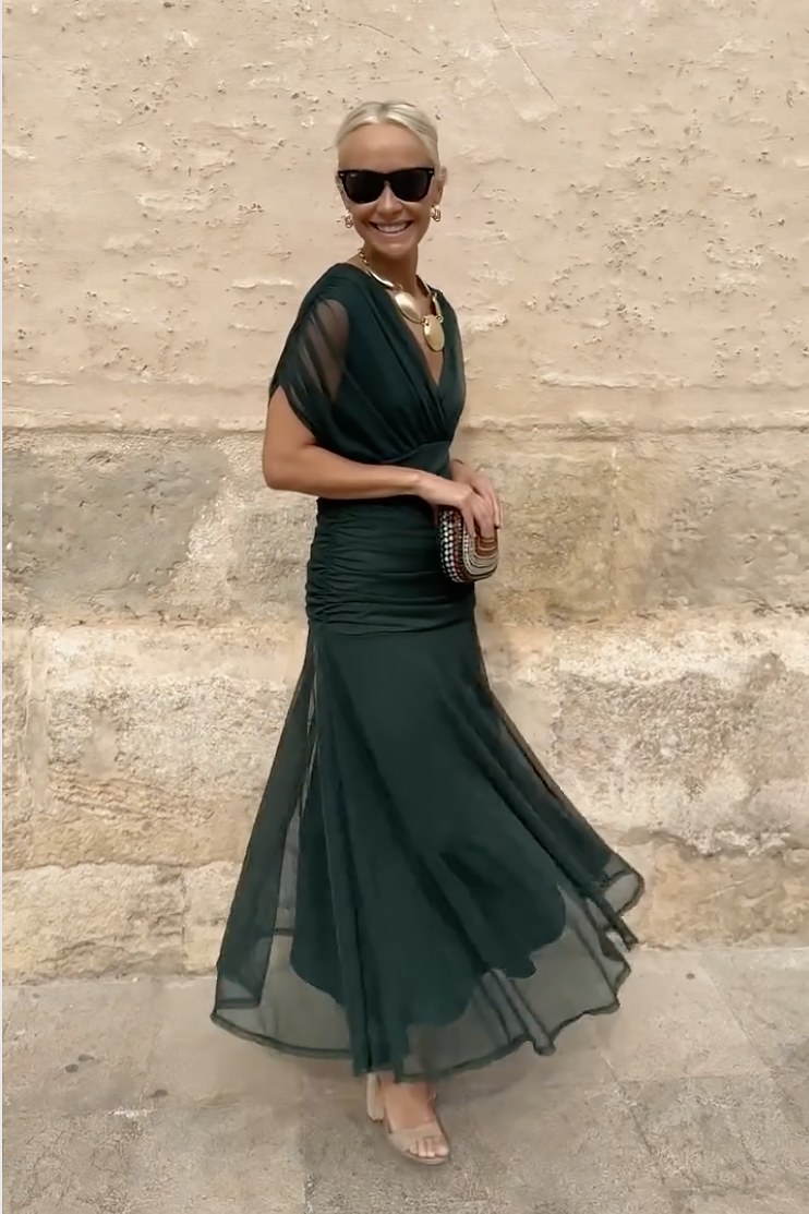 Robe Longue Élégante Pour Femme Style Portefeuille