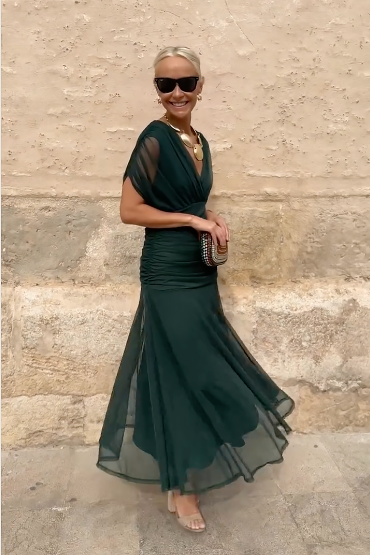Robe Longue Élégante Pour Femme Style Portefeuille