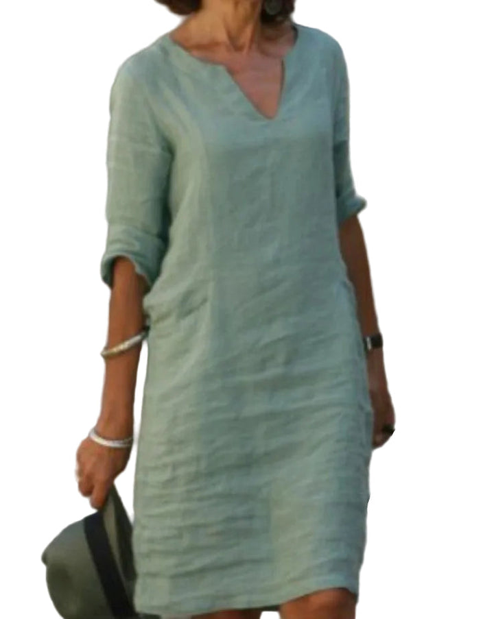 Robe Midi Femme Col V Manches 3/4