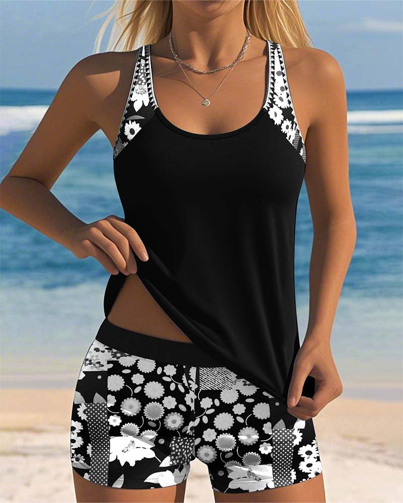 Tankini Fleuri Femme Deux Pièces Plage