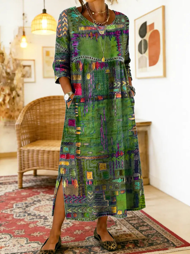Robe Midi Femme Imprimé Artistique Fente