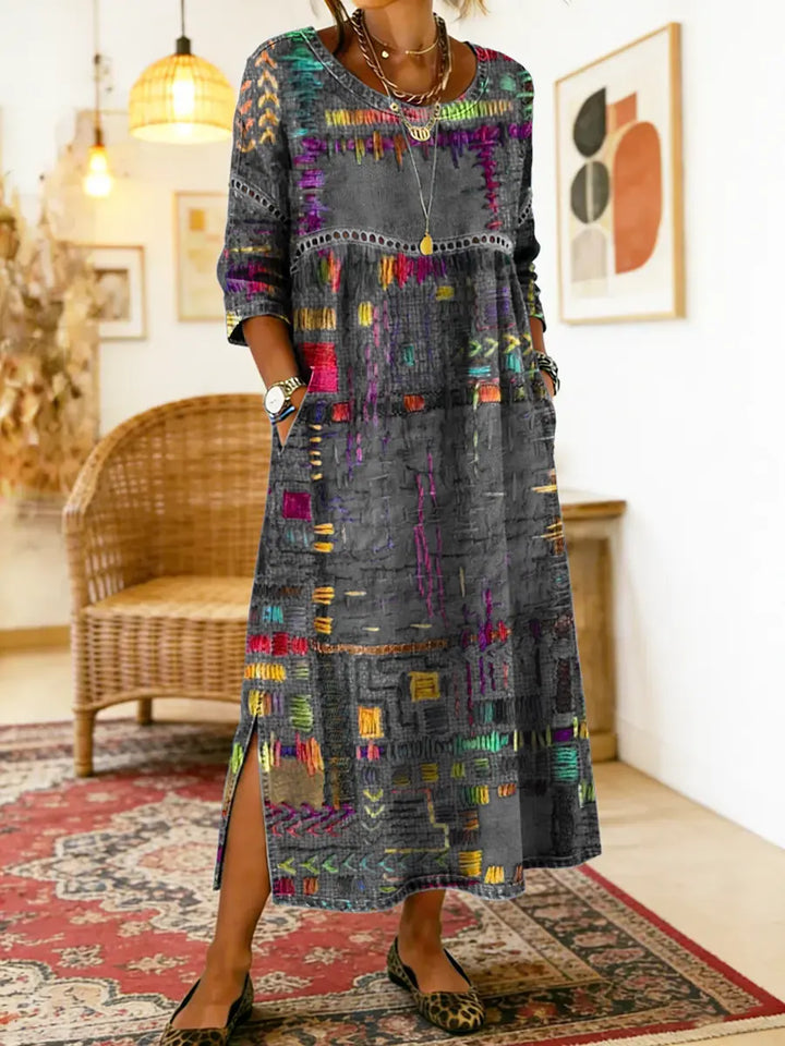 Robe Midi Femme Imprimé Artistique Fente