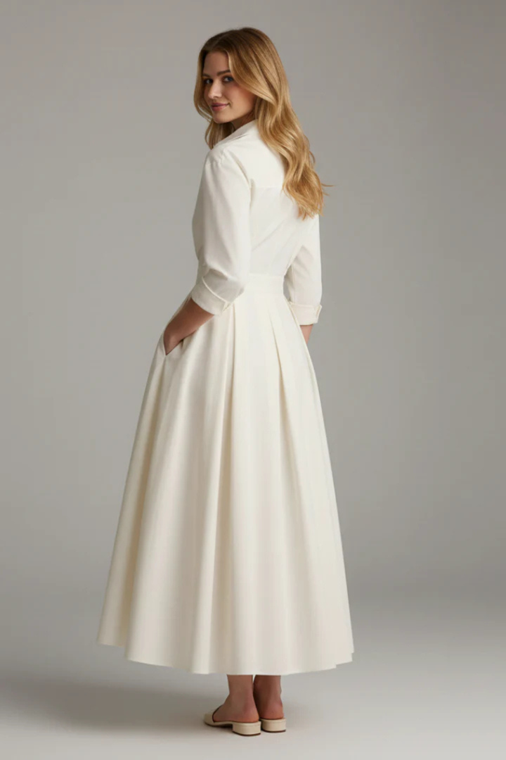 Robe Maxi Cintrée Boutons et Col Femme