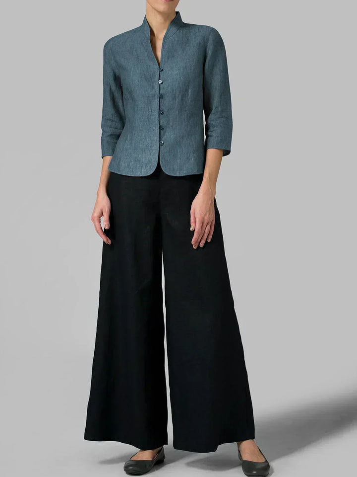 Blouse Femme Col Montant Boutonnée