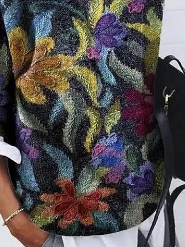Pull Vintage À Manches Longues Et Motif Floral Pour Femme