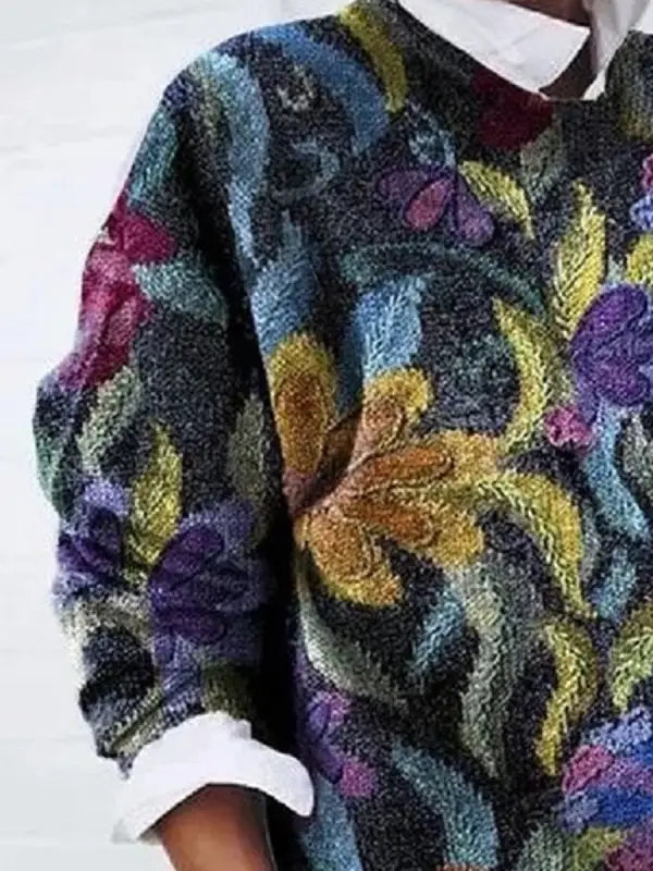 Pull Vintage À Manches Longues Et Motif Floral Pour Femme
