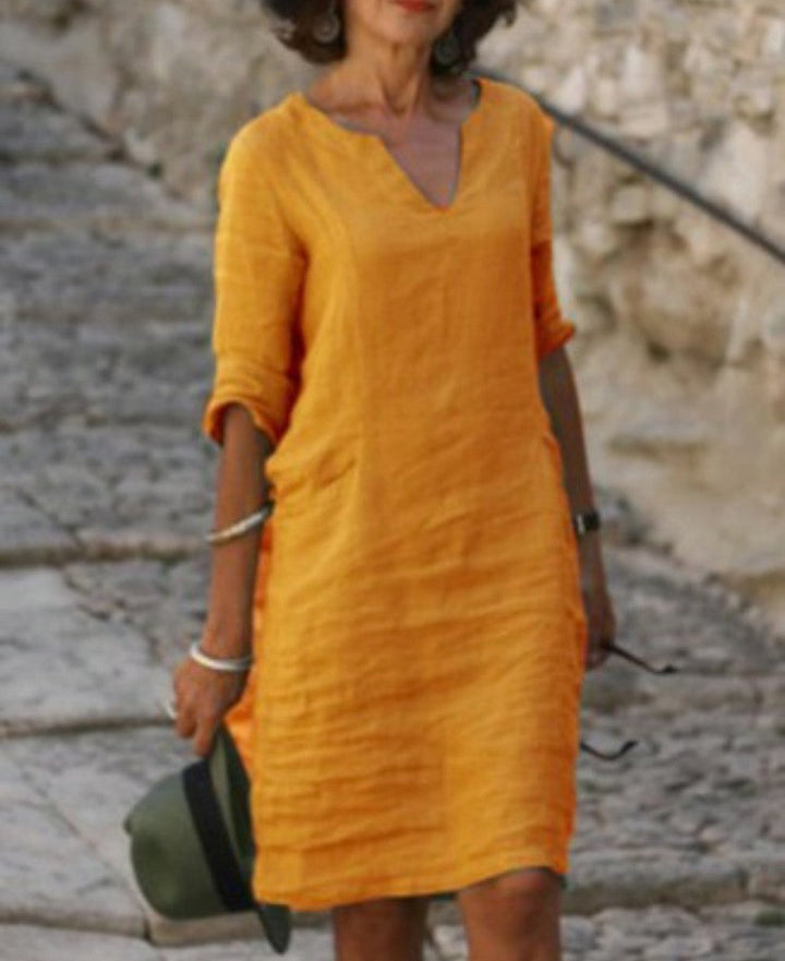 Robe Midi Femme Col V Manches 3/4