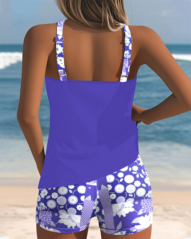 Tankini Fleuri Femme Deux Pièces Plage