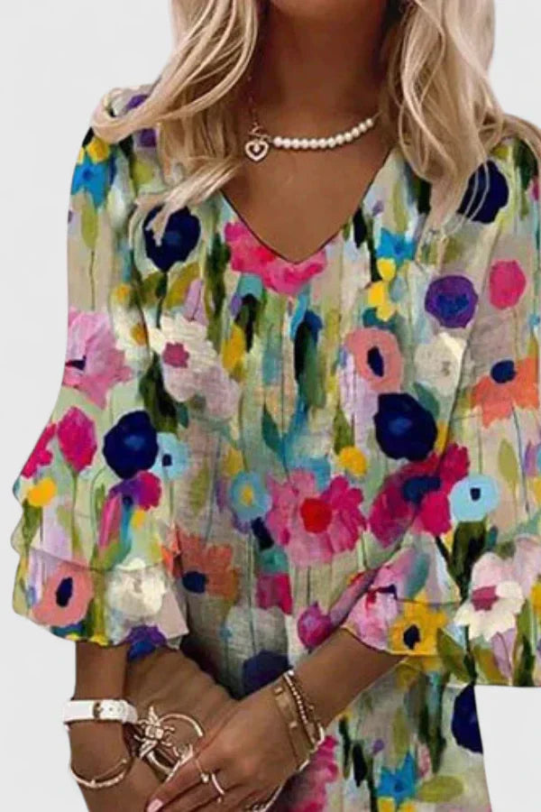 Robe Courte Fleurie Femme Col V