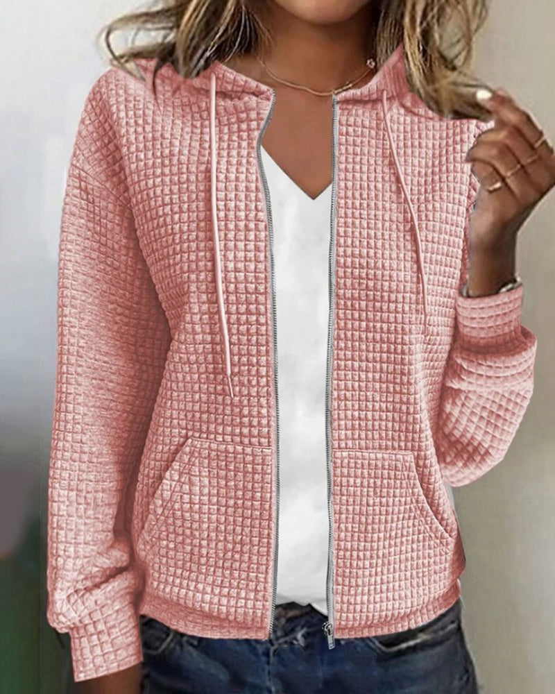 Veste Zippée Capuche Femme Casual Manches Longues