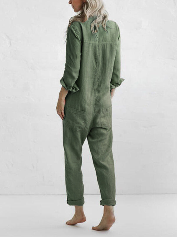 Combinaison Boutonnée Femme Manches Longues Casual