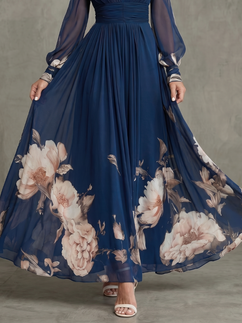 Robe Maxi Femme Manches Plissées Transparentes
