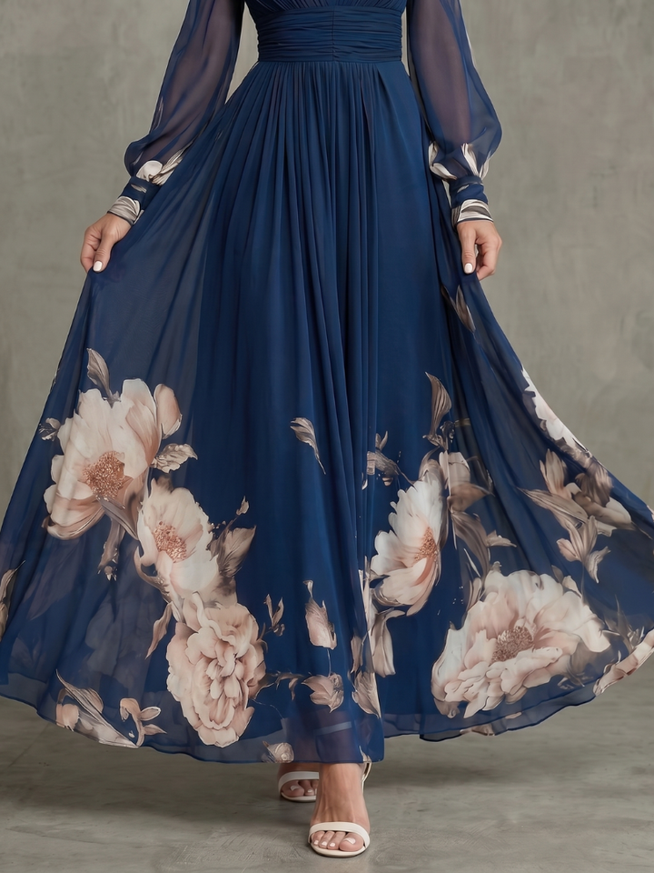 Robe Maxi Femme Manches Plissées Transparentes