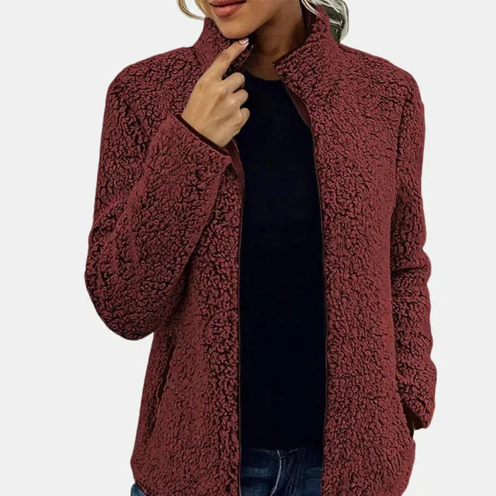 Veste D'hiver Pour Femme en Sherpa Doux Avec Col Montant