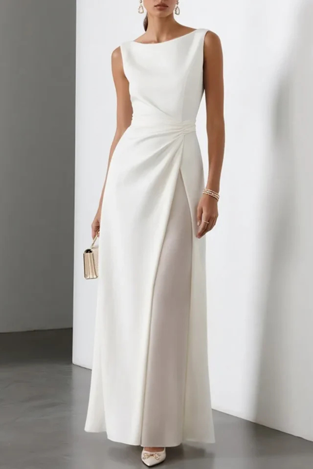 Robe Longue Femme Fendue Taille Drapée Cérémonie
