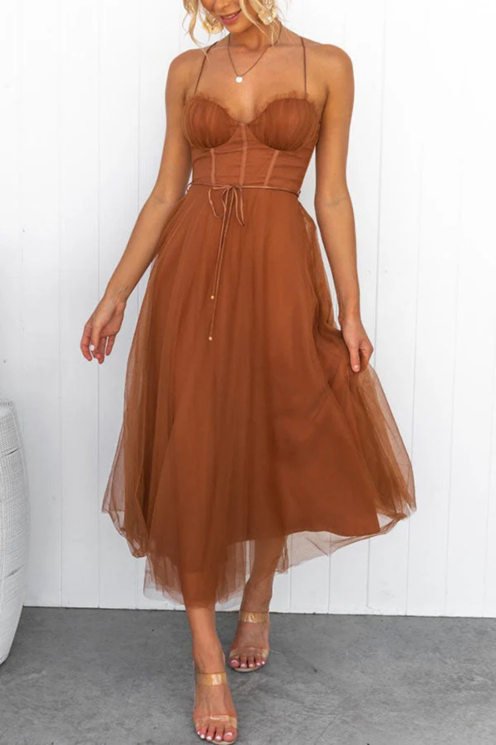 Robe Midi Bustier Tulle Femme Cérémonie