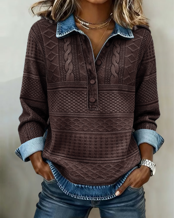 Women's Textured Cable-Knit Polo Sweater