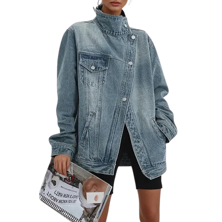 Veste en Jean Oversize à Col Montant Pour Femme