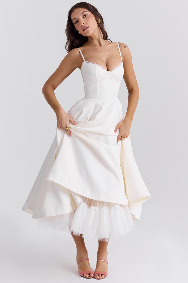Robe Satinée Évasée Femme Soirée