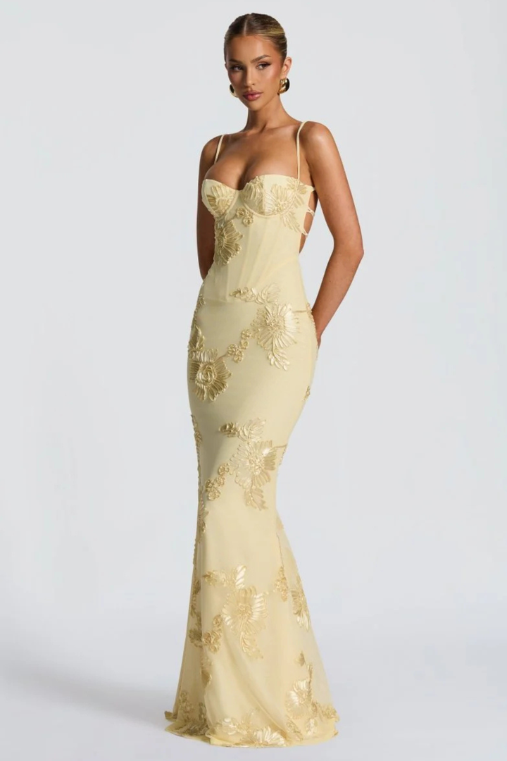 Robe Longue Sirène Femme Broderies Florales
