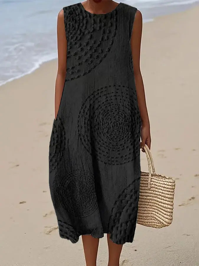 Robe Midi Brodée Sans Manches Femme