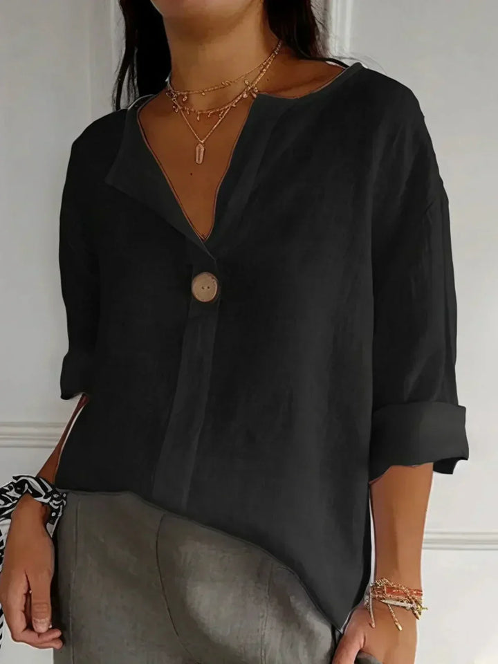 Blouse en Lin Boutonnée Femme Manches 3/4