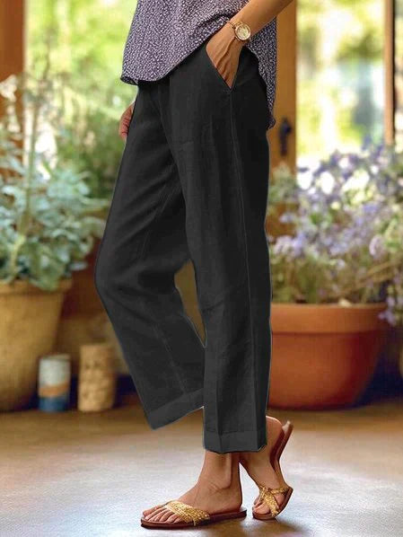 Pantalon Court Décontracté Femme Taille Élastique