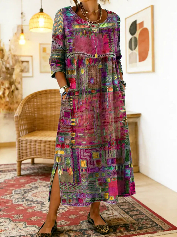 Robe Midi Femme Imprimé Artistique Fente