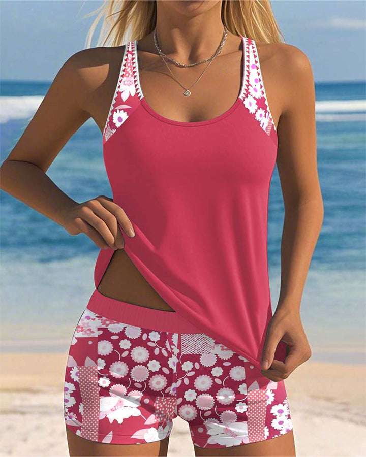 Tankini Fleuri Femme Deux Pièces Plage