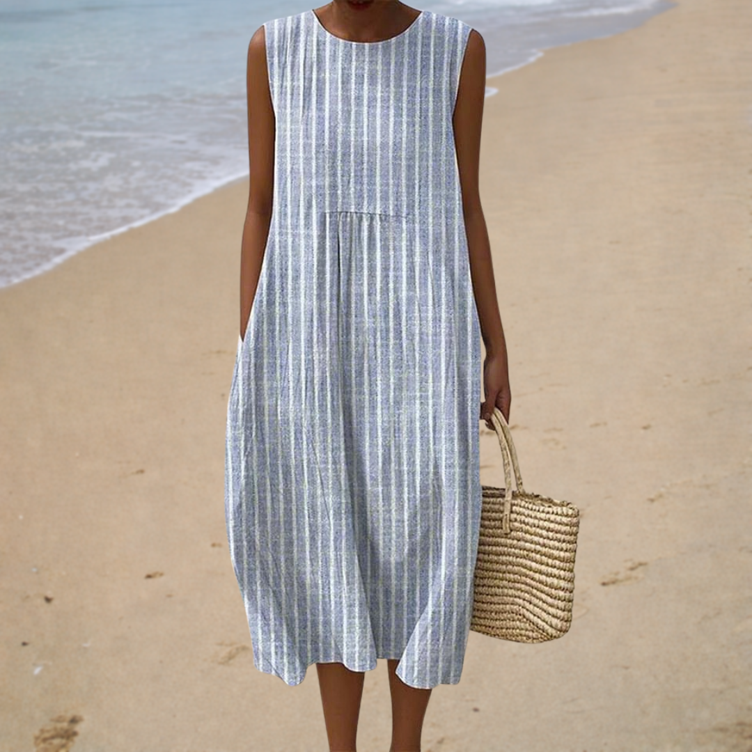 Robe Midi Décontractée Sans Manches à Rayures Pour Femme