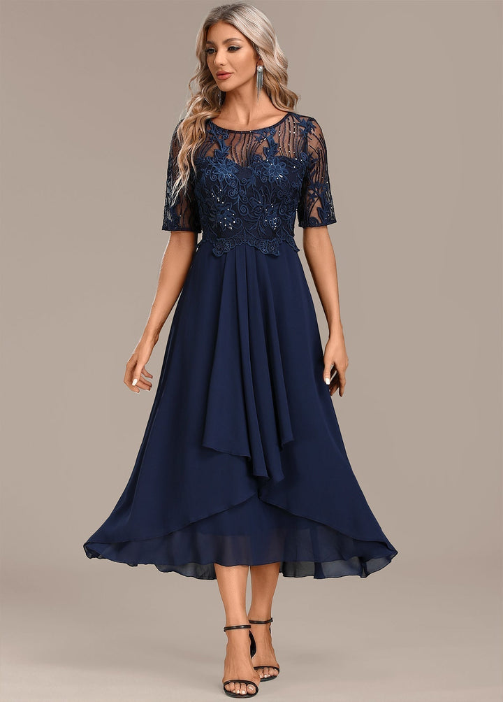 Robe Midi Élégante Pour Femme Avec Corsage en Dentelle