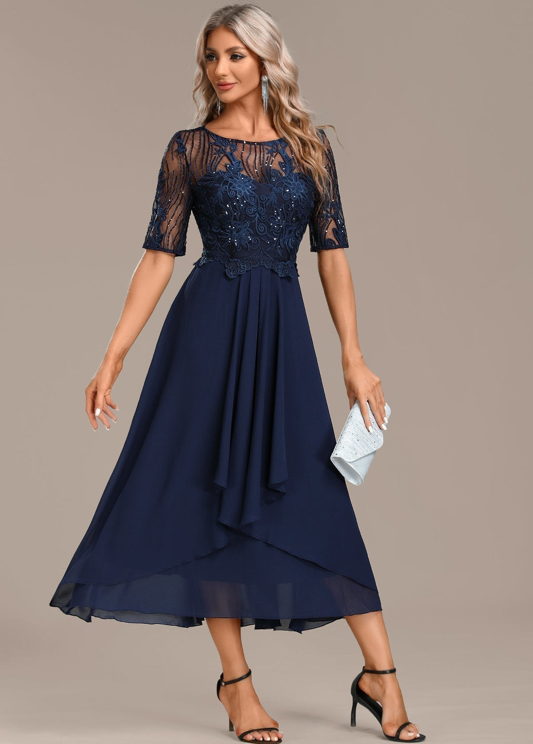Robe Midi Élégante Pour Femme Avec Corsage en Dentelle